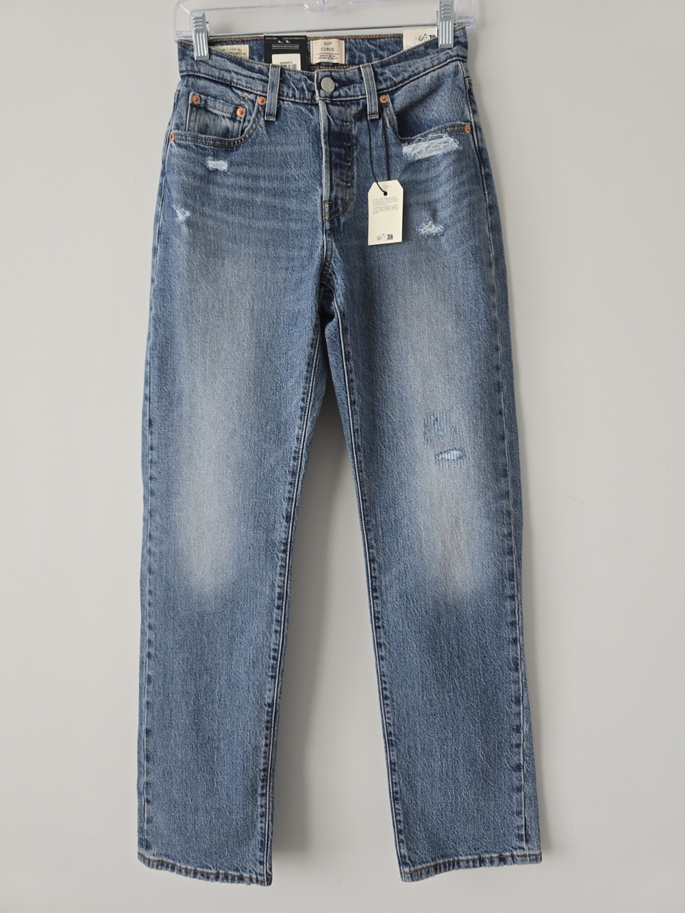 Levi's Premium 501 Curve Straight Leg High Rise Jeans 26 Mid Wash Distressed NWT
